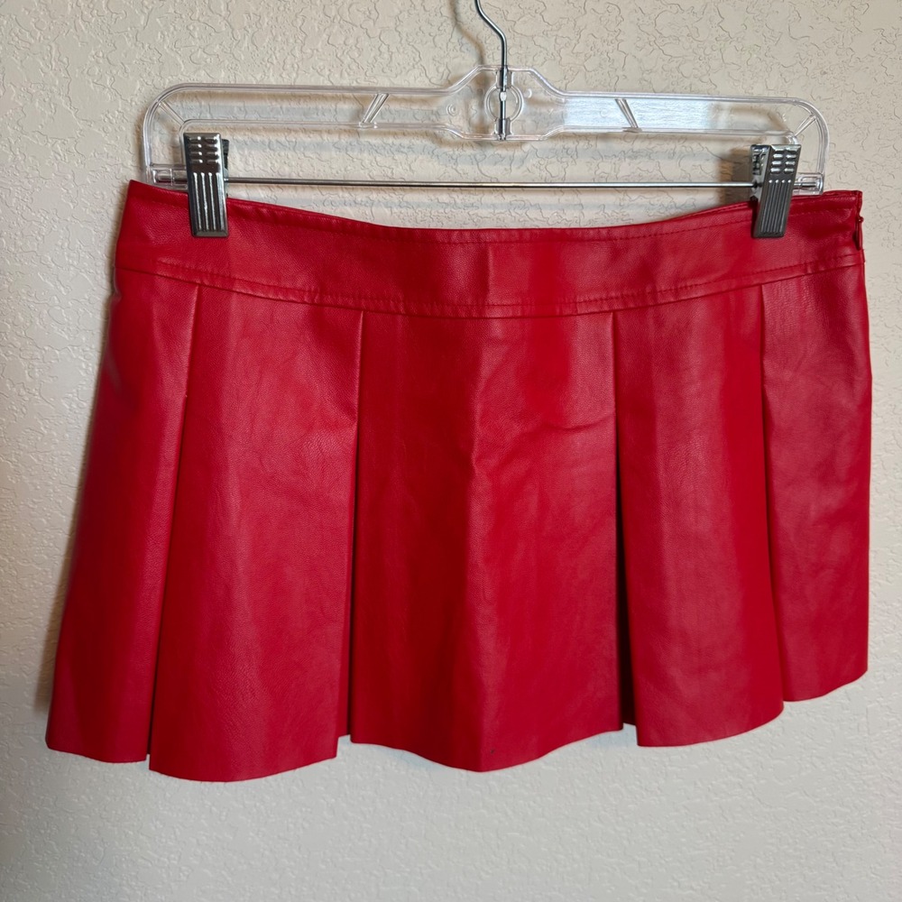 Coquette Indie Sleaze SHEIN Micro Mini Faux Leather Pleated Skirt Medium Red